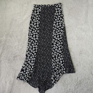 ASOS Midi Skirt Women's 4 US Black White Floral Patchwork Slit Asymmetrical
